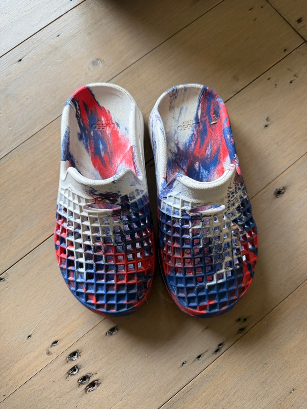 Kids Slip-On Casual Sandals in Red, Blue & White Splash